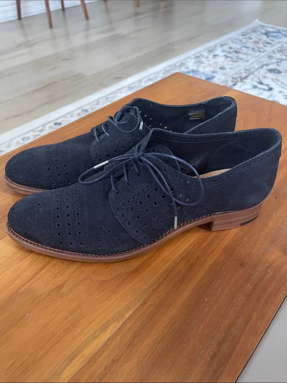 Navy Suede Lace-Up Brogue Flats - Classic Women's Loafers